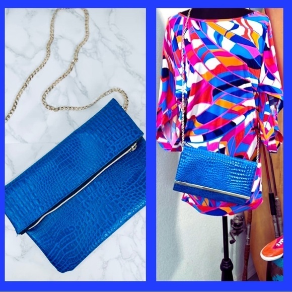 💙Yoki Shoulder Bag& Clutch,Removable Gold Shoulder Chain, GORGEOUS Royal Blue - Picture 4 of 12